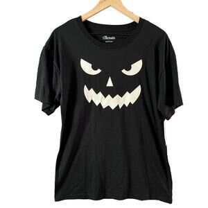 Halloween Spooky Black Jack-o-Lantern Pumpkin Face Graphic T-Shirt Size L‎